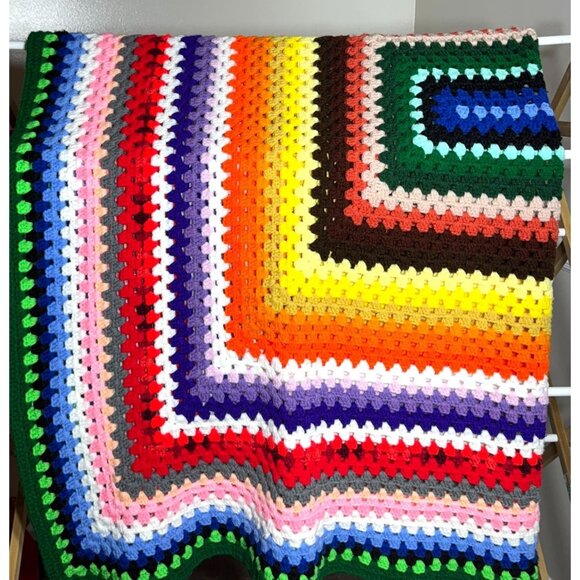 Handcrafted Multicolor Granny Square Crochet Afghan Blanket - Picture 2 of 5